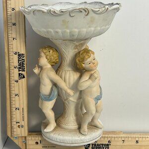 Italian Vintage White Porcelain Cherub Compote Centerpiece Bowl Figurine Decor